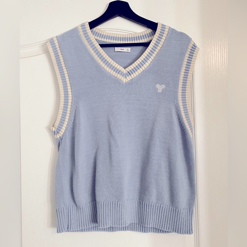 TNA light pale blue v neck sweater vest NWOT